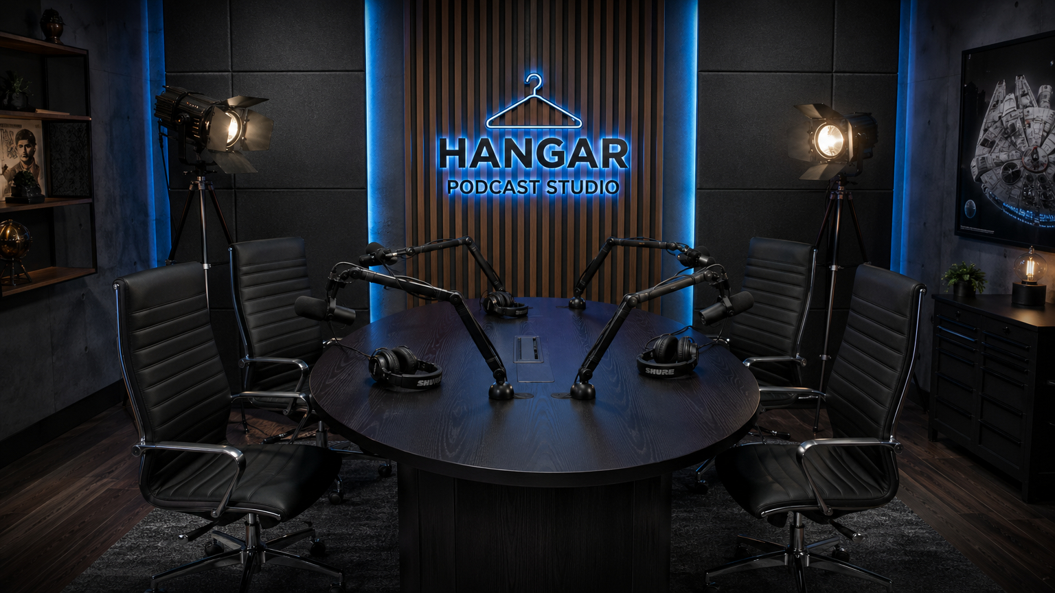 Render do espaço Estúdio de Podcast no Hangar Hub
